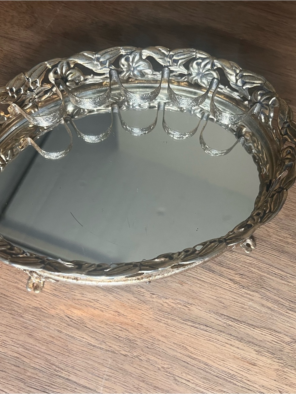 Vintage Ornate Gold Floral Mirror Vanity Lipstick Tray